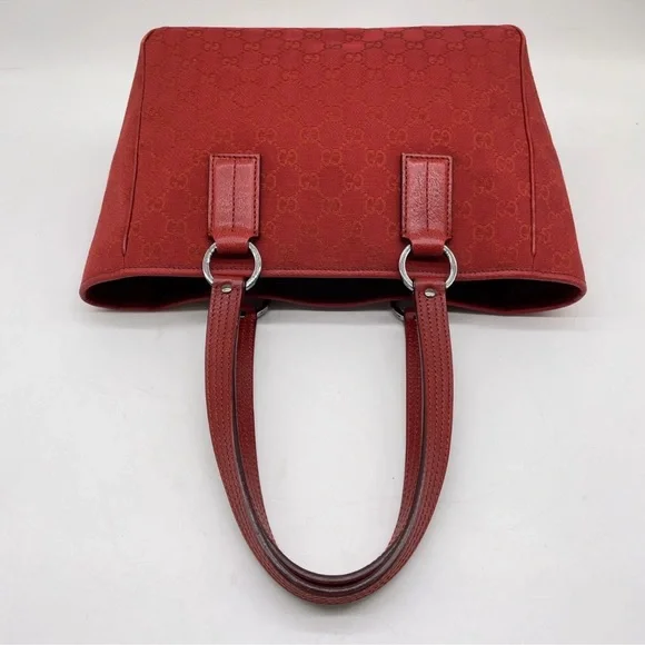 Gucci Red GG Canvas Tote with Leather Handles - Picture 8 of 14